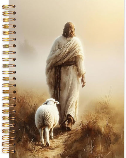 Christian Jesus and Lamb Spiral Journal Notebook 5.5x8.3in, Religious Prayer Journal for Woman, Jesus Leaves the 99 Sheep Notebooks for Note Taking, Christian Church Hardcover Notebook