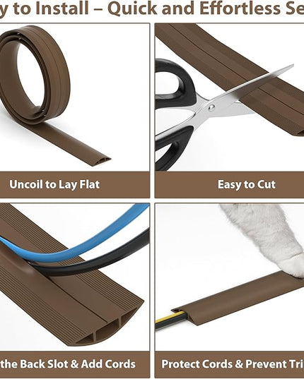 ZhiYo 4ft Cord Hider Floor, Soft PVC Cord Covers for Wires on Floor, Wire Cover to Hide Extension Cords, Cable Cover Protect Cords & Prevent Trips, Cable Cavity: W0.6in x H0.32in, Vintage Coffee Brown