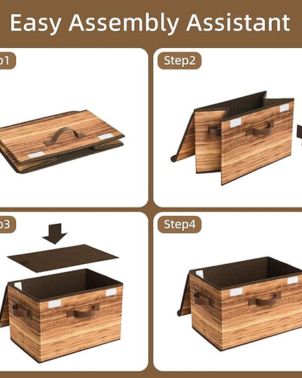 GRANNY SAYS Storage Boxes with Lid, Fabric Storage Bins with Lids, Decorative Closet Storage and Organizer, Wood Grain Print Bins, 2-Pack