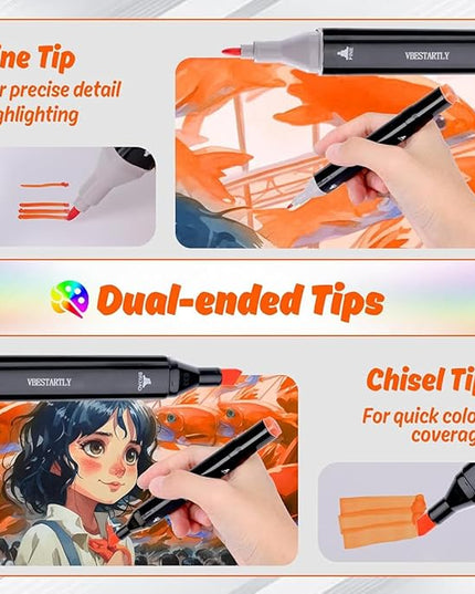 168 Colors Alcohol Markers with Base, Permanent Dual Tip Art Markers for Adults Anime Coloring Sketch Illustrations Pefect for Gift- Refillable
