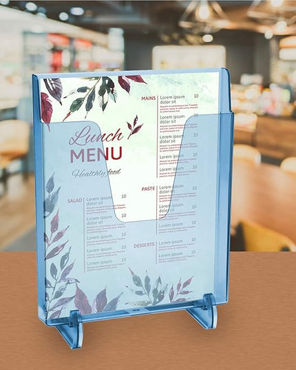 Acrimet Pocket File Holder Vertical Design Brochure Display (for Wall Mount or Countertop Use) (Removable Supports Included) (Letter Size) (Clear Blue Color)