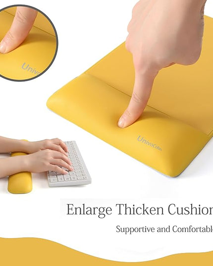UnivoColors Design-Wave Set of Keyboad Wrist Rest & Mouce Pad,Artificial Sheepskin+Memory Foam+Ergonomic+Anti-Slip Gel, Resilience Support During Work and Gaming,Keyboard Accessory,Yellow