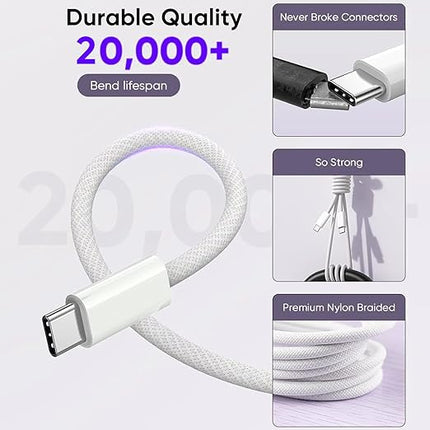 USB C to USB C,240W USBC Woven Charge Cable,10FT 2Pack Long USBC Cable Fast Charging Cord for Apple MacBook Pro/MacBook Air,iPad Pro/Air,iPad mini,iPhone 16e 16 15 ProMax Compatible 140W/100W/60W/45W