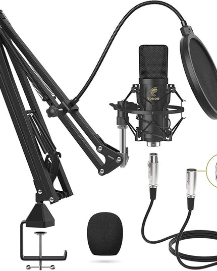 TONOR XLR Condenser Microphone, Professional Cardioid Studio Mic Kit with T20 Boom Arm, Shock Mount, Pop Filter for Recording, Podcasting, Voice Over, Streaming, Home Studio, YouTube (TC20)