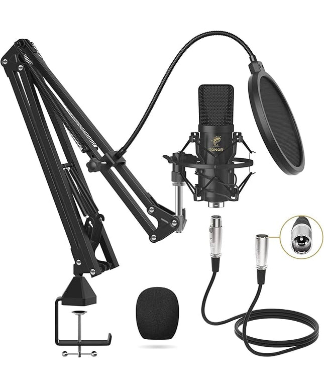 TONOR XLR Condenser Microphone, Professional Cardioid Studio Mic Kit with T20 Boom Arm, Shock Mount, Pop Filter for Recording, Podcasting, Voice Over, Streaming, Home Studio, YouTube (TC20)