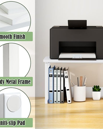 MARTY Printer Stand with Storage for Desk, Desktop Printer Stand Shelf Organzier for Home/Office Heavy Duty Printer Riser Under Desk Small Printer Table for Fax Machine Copier Scanner(White)