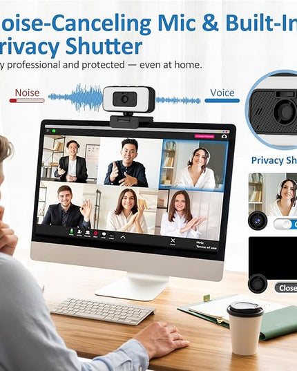 Danyesth 2K Webcam for Laptop, Computer Camera with Light for PC/Desktop/Mac [Light Your Face, Free Your Space] USB Webcam with Auto Anti-Disturb Backlight, Zoom & Flip, Privacy Cover, Microphone