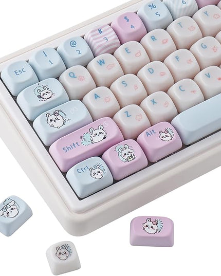 Sunzit PC&PBT Keycaps, Cute Chiikawa Keycap Set, Jelly Jade & Dye-Sublimation Custom MOA Profile Key caps Keyboard Keycaps for 100%, 75%, 65%, 60% MX Switches Mechanical Keyboard