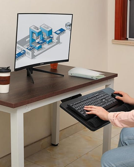 Keyboard Tray Under Desk,25x9.84'' Large Slide Out Swivel Tilt Computer Keyboard Drawer for Home Gaming Office Desk, Dual Mount,Black