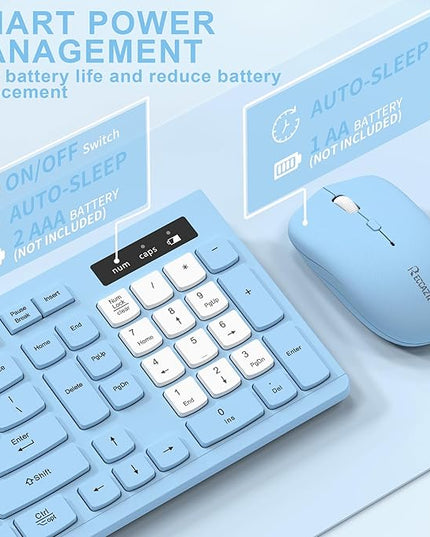 Wireless Keyboard and Mouse Combo, Full-Sized Wireless Keyboard and Adjustable DPI Mouse, 2.4GHz USB Receiver, Silent Keyboard and Mouse for PC, Windows, MAC, Desktop, Laptop(Sky Blue-B)