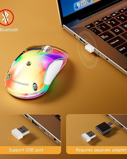 memzuoix 2.4G LED Wireless Mouse, Rechargeable Ergonomic Mouse with Detachable Cover, 1400 DPI Portable Optical Computer Mouse with USB Receiver for Laptop, PC, Desktop and MacBook, 5 Buttons