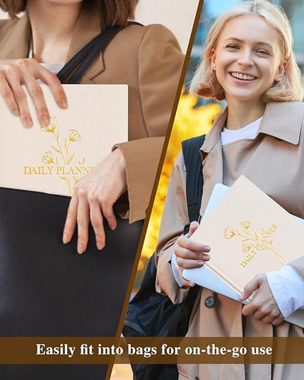 Lanpn Undated Daily Planner Hourly Schedule Notebook, 196 Pages 2 Page per Day To Do List Notebook Notepad Appointment Work Planner, Hardcover Daily Journal Organizer Book For Women 7.7" x 9.3" Beige