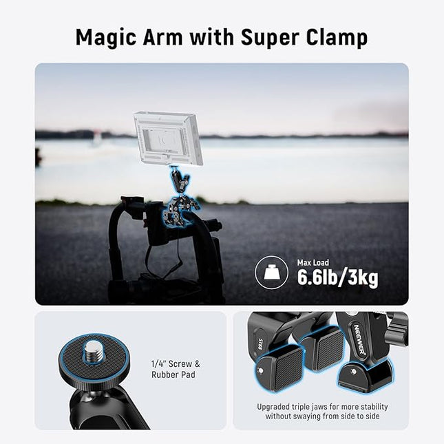 NEEWER Super Clamp with 3" Dual Ballhead Magic Arm, Camera Phone Clamp Mount with 1/4" 3/8" Threads, Cold Shoe, Phone Holder, Action Camera Adapter Compatible with GoPro DJI iPhone 16 15 Pro Max, ST88