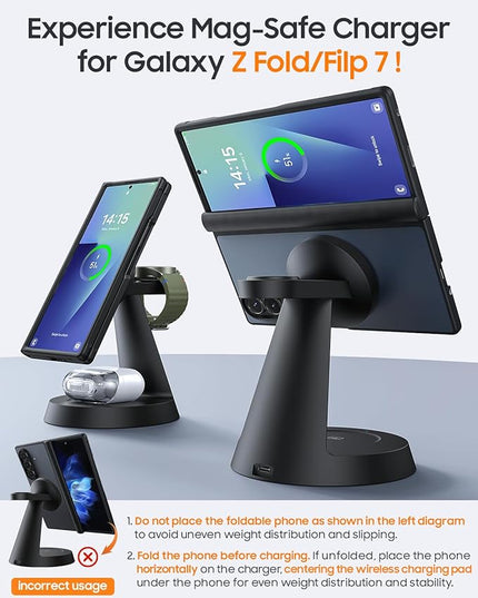 Magnetic Wireless Charger for Samsung, 3 in 1 Charging Station Compatible with MagSafe Samsung Charger for Galaxy S25 Ultra S24 Z Fold7/Flip7, Watch Charger Stand for Galaxy Watch Ultra 8 7, for Buds