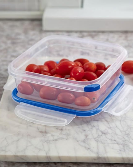 Sterilite Ultra-Seal 4 Cup Square, Airtight Food Storage Container, Latching Lid, Microwave and Dishwasher Safe, Clear With Blue Gasket, 6-Pack