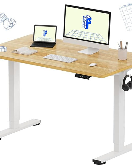 FLEXISPOT EN1 One-Piece Standing Desk, 48"x24" Seamless Desktop Electric Height Adjustable Desk for Home Office, Multi-Monitor Setups & Easy Assembly, Maple