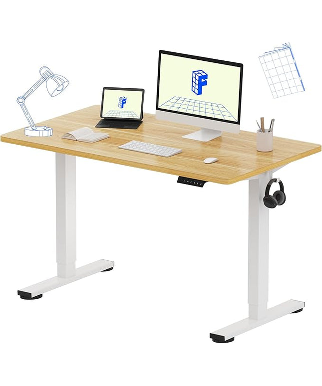 FLEXISPOT EN1 One-Piece Standing Desk, 48"x24" Seamless Desktop Electric Height Adjustable Desk for Home Office, Multi-Monitor Setups & Easy Assembly, Maple
