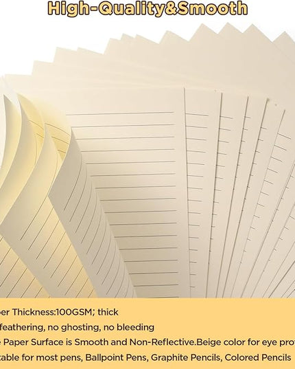 A5 6-Hole Lined Loose-Leaf Paper, Beige – Refill Pages for Standard A5 6-Ring Binder, Journals, Planners – Writes both sides–No bleed-through– Pack of 2 (80 Sheets per Pack)