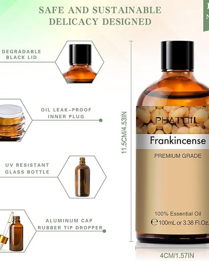PHATOIL Frankincense Essential Oil 100ML, Essential Oils for Diffuser, Humidifier, Aromatherapy, Perfect for DIY Soap, Candle, Bath Bombs Making