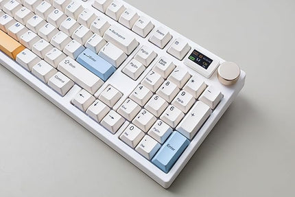 NJ98 Wireless Custom Mechanical Keyboard with Screen Knob 96% Hot Swappable RGB Keyboard Mac Windows (White, Steel Plate - Box Taro Ice Cream Pro)