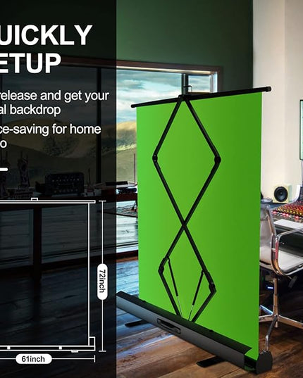 EMART Upgrade Green Screen, 61x72in Collapsible Chroma Key Panel for Background Removal, Portable & Retractable Wrinkle-Resistant Backdrop with Stand for Streaming, Photographic Studio, TikTok