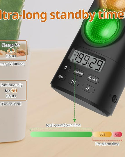 Traffic Light Visual Timer&ADHD Tool for Kids Adults Display Volume Adjustment, with 4 Ringtones for Classroom Desk Home Kitchen Game Countdown Pause Memory Function Charger Type C Included