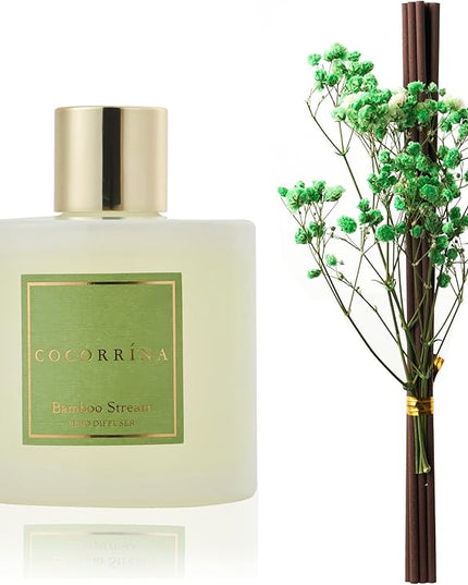 Cocorrína Reed Diffuser - Bamboo Stream Scented Diffuser with 8 Sticks Home Fragrance Reed Diffuser for Bathroom Shelf Decor