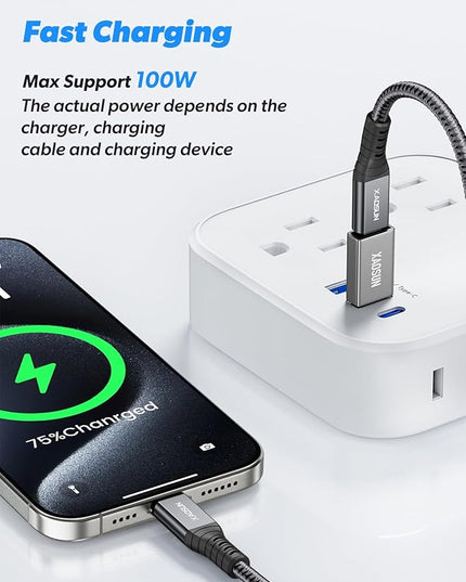 XAOSUN 10Gbps USB to USB C Adapter 3 Pack, 3.1 USBC Female to USB Male Adapter, One-Sided SuperSpeed Data Sync, 100W Fast Charging for iPhone 17/16 Plus Pro Max, Laptop, Charger, Quest Link, etc