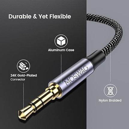 MOSWAG 3.5mm Extension Cable 32.8FT/10M Audio Male to Female Stereo Extension Adapter Nylon Braided Cord Compatible for Home/Car Stereos Smartphones Headphones Tablets Media Players and More