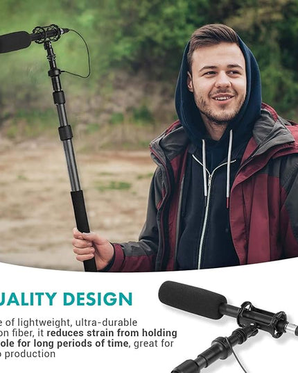 Movo CMP-25 Microphone Boom Pole with Integrated Microphone Cable for XLR Microphones - 8.2' ft Adjustable Telescoping Extension Pole