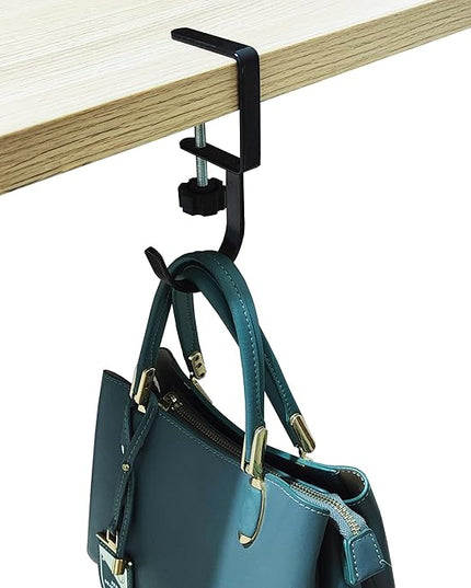 KISOY Purse Hook for Table Handbag Hangers Purse Hanger for Desk Bag Hooks for Tables can Hook Bag Purse Heavy Duty Foldable Purse Holder for Table Floding (Left-J Type Hook)