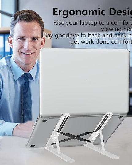 Laptop Stand for Desk, Adjustable Laptop Riser Foldable Portable Laptop Holder, Ventilated Cooling Notebook Stand for 10-15.6” Laptop,Tablet-White