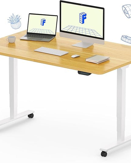 FLEXISPOT E6 MAX Dual Motor 3-Stage 48x30 Inch Heavy Duty Standing Desk, 330lbs Weight Capacity, Height Adjustable Desk w/Cable Management & Wheels (Seamless Maple Desktop + White Frame)