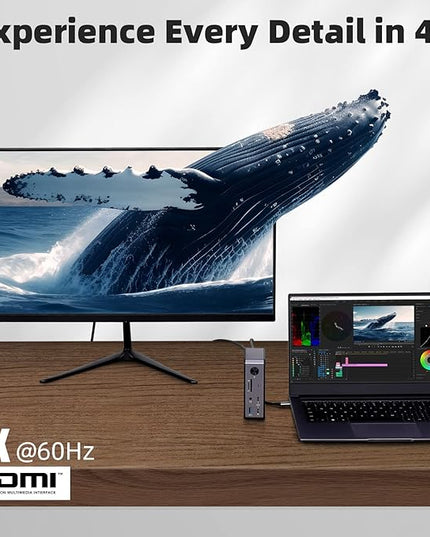 RVP+ USB C Docking Station 3 Monitors, 14-in-1, 10Gbps USB-C, 5Gbps USB 3.0, 85W Laptop-Charging, PD 18W, Triple Display-4K HDMI Dual Monitors & DisplayPort, Gigabit Ethernet, Audio, TF/SD 3.0(RVP-G8)
