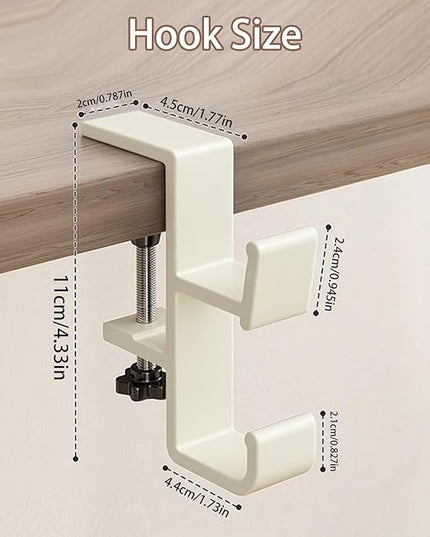 INEDRIMS 2-Pack Headphone Stand & Hook – Under Desk Headset Holder Clamp Mount for Gaming Headphones, Backpacks, Purses, Coats – Space-Saving Desk Accessories (White Dual Hook)