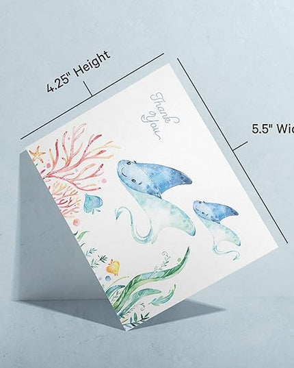 Twigs Paper Thank You Card Set - 12 Assorted Greeting Cards For All Occasions - Thank You Cards with Envelopes - Appreciation Cards - Eco Friendly - Made In USA - 5.5 x 4.25 Inch Size - Ocean Themed