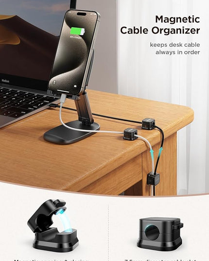 6 Pack Magnetic Cable Clips [Cable Smooth Adjustable] Cord Holder, Under Desk Cable Management, JOYROOM Adhesive Wire Holder Keeper Organizer for Home Office Desk Phone Car Wall Desktop Nightstand