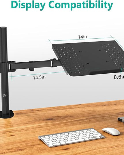 WALI Laptop Tray Desk Mount for 17inch Notebook, Fully Adjustable Laptop Arm up to 22lbs, Monitor Mount with Vented Cooling Platform Stand (M00LP), Black