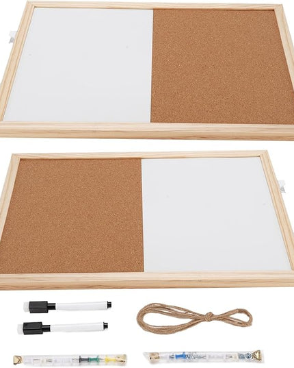 WALFRONT 2PCS Combination Bulletin Corkboard Whiteboard 30x40cm Magnetic Dry Erase Board and Cork Display Board for Home Office School Wall Organization