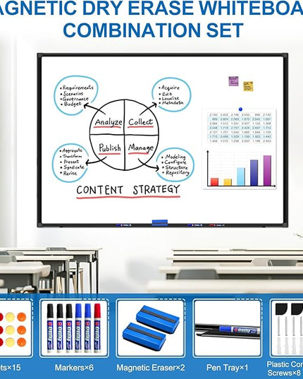 H-Qprobd Large Magnetic White Board Dry Erase Whiteboard with Black Aluminum Frame, 60"X40" Hanging White Boards for Wall with Long Pen Tray, Presentation Board for Office Classroom Home