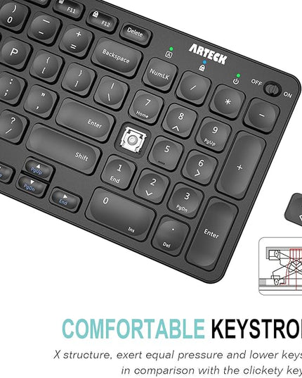 Arteck 2.4G Wireless Keyboard Ultra Slim Full Size Keyboard with Numeric Keypad and Media Hotkey for Computer/Desktop/PC/Laptop/Surface/Smart TV and Windows 10/8/ 7 Built-in Rechargeable Battery