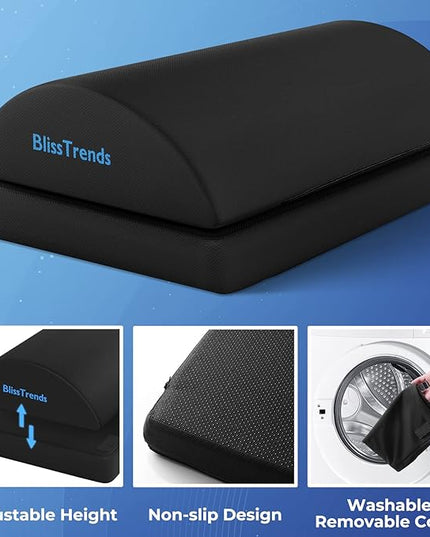 BlissTrends Foot Rest for Under Desk at Work-Versatile Foot Stool with Washable Cover-Comfortable Footrest with 2 Adjustable Heights for Car,Home and Office to Relieve Back,Lumbar,Knee Pain-Black