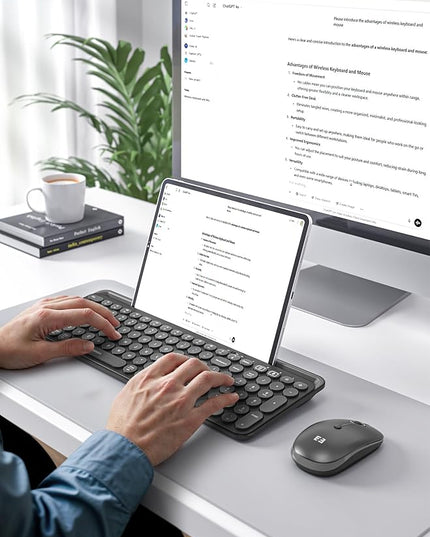 seenda Bluetooth Keyboard and Mouse for iPad, CTU-301 Wireless Multi-Device Connection Bluetooth+2.4G Keyboard Mouse Combo with Tablet Holder for iPad/MacBook/Windows, iOS/Andriod/Phone, Black