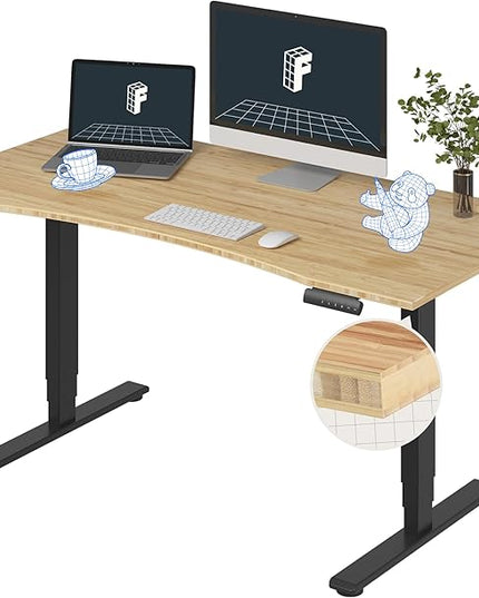 FlexiSpot E6 Bamboo 3-Stage Dual Motor 60 x 30 Electric Standing Desk Sit Stand Up Desk, Holds 220 lbs, Adjustable Height w/ Memory Presets, Solid Bamboo Curved Desktop & Black Frame, Ships in 2 Boxes