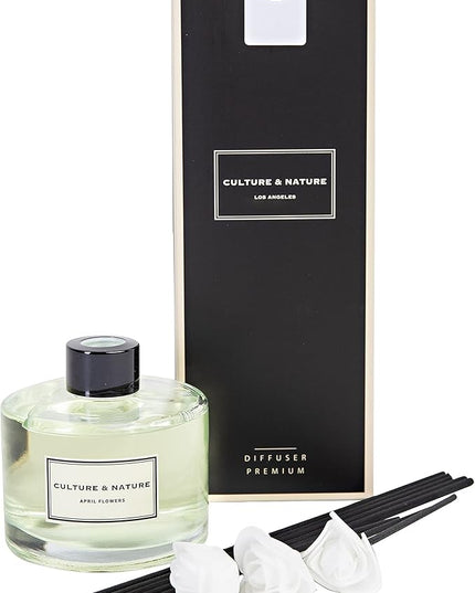 CULTURE & NATURE Reed Diffuser Set 6.7oz (200ml) April Flower Scented Diffuser with Sticks Home Fragrance Reed Diffuser for Bathroom Shelf Decor