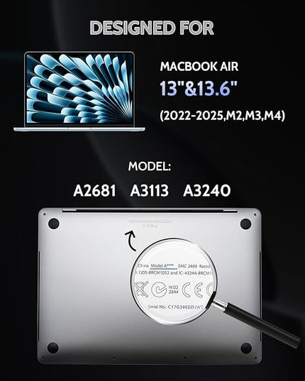 Peslv 360° 4 Way Privacy Screen for Macbook Air 13.6 &13 Inch (2022-2025, M2, M3, M4), Anti Glare Blue Light Spy Filter Private Cover, Bubble-Free Black Security Protector for Mac Laptop