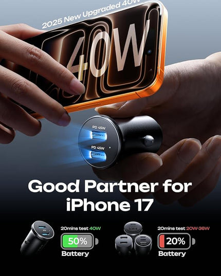 LISEN 90W USB C Car Charger for iPhone 17 Car Charger 45W Fast Charging, 2-Port PD 45W & QC 3.0 Cigarette Lighter USB Charger [All Metal&Mini] for iPhone 17 Air/16/15/14/13 Pro,Samsung Galaxy S26/S25