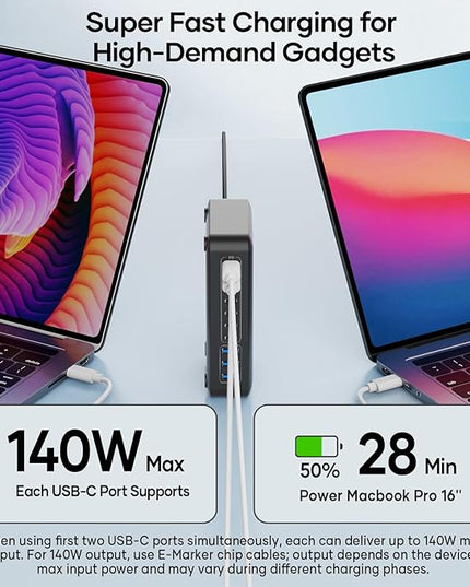 USB C Charger Block 500W, 10-Port Charging Station, GaN PD 140W Type C Fast Charger Hub for MacBook Pro/Air, DELL, iPad, iPhone, Samsung Galaxy, Low Profile Flat Plug