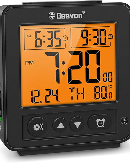 Geevon Smart Night Light Small Digital Alarm Clock with 2 Increasing Beep Alarm, Indoor Temperature, Battery Operated Travel Clock for Bedroom, Bedside, Desk(Black)