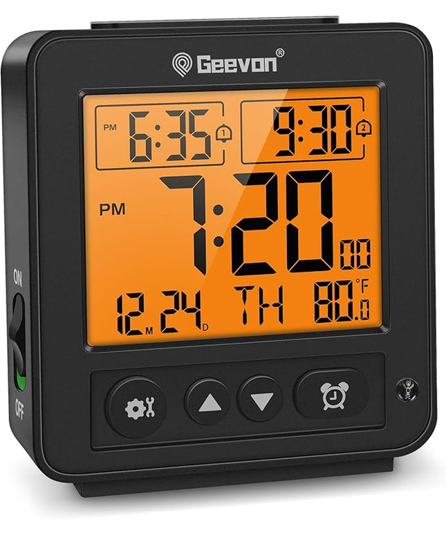 Geevon Smart Night Light Small Digital Alarm Clock with 2 Increasing Beep Alarm, Indoor Temperature, Battery Operated Travel Clock for Bedroom, Bedside, Desk(Black)